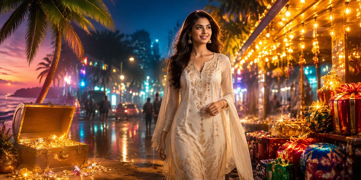 Mumbai lottery market with traditional attire